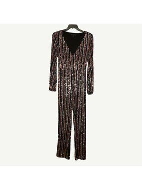 Sanctuary Multicolor Stripe Sequin Long Sleeve Jumpsuit Size 4